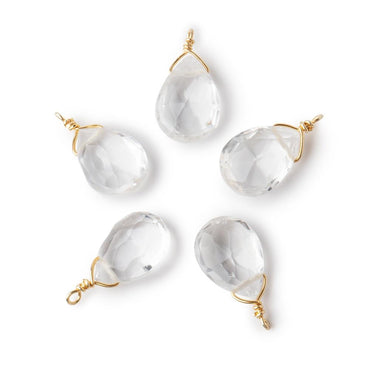 12x9mm Vermeil Wire Wrapped Crystal Quartz Faceted Pear 1 Focal Pendant (ONLINE ORDER ONLY)