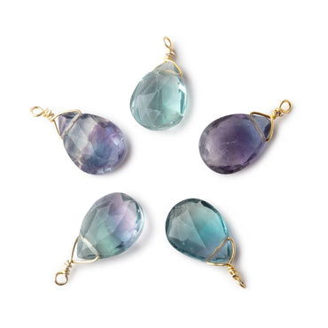 12x9mm Vermeil Wire Wrapped Fluorite Faceted Pear 1 Focal Pendant (ONLINE ORDER ONLY)