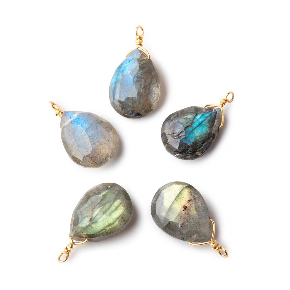 12x9mm Vermeil Wire Wrapped Labradorite Faceted Pear 1 Focal Pendant (ONLINE ORDER ONLY)
