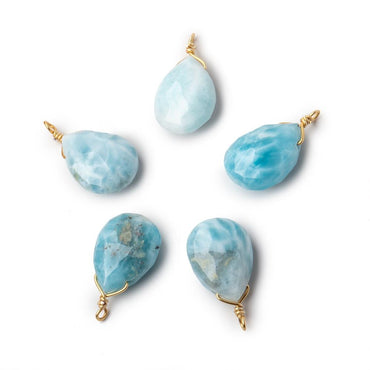 12x9mm Vermeil Wire Wrapped Larimar Faceted Pear 1 Focal Pendant (ONLINE ORDER ONLY)