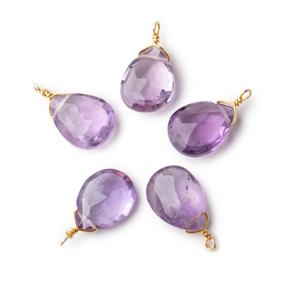 12x9mm Vermeil Wire Wrapped Pink Amethyst Faceted Pear 1 Focal Pendant (ONLINE ORDER ONLY)