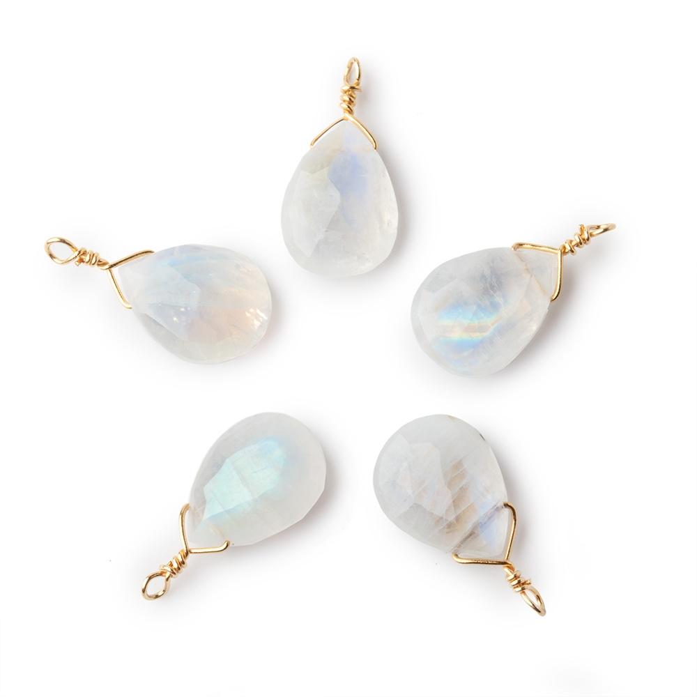 12x9mm Vermeil Wire Wrapped Rainbow Moonstone Faceted Pear 1 Focal Pendant (ONLINE ORDER ONLY)