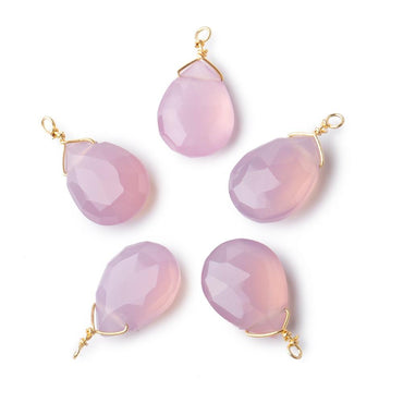 12x9mm Vermeil Wire Wrapped Rose Pink Chalcedony Faceted Pear 1 Focal Pendant (ONLINE ORDER ONLY)