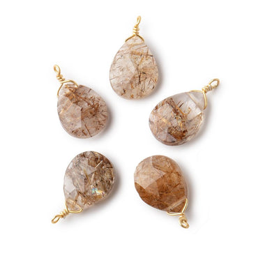 12x9mm Vermeil Wire Wrapped Rutilated Quartz Faceted Pear 1 Focal Pendant (ONLINE ORDER ONLY)