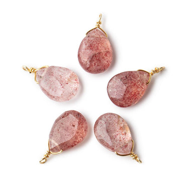 12x9mm Vermeil Wire Wrapped Strawberry Quartz Faceted Pear 1 Focal Pendant (ONLINE ORDER ONLY)
