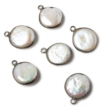 13-14mm Black Gold Bezeled White Coin Freshwater Pearl 1 Ring Focal Pendant 1 piece (ONLINE ORDER ONLY)