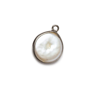 13-14mm Black Gold Bezeled White Coin Freshwater Pearl 1 Ring Focal Pendant 1 piece (ONLINE ORDER ONLY)