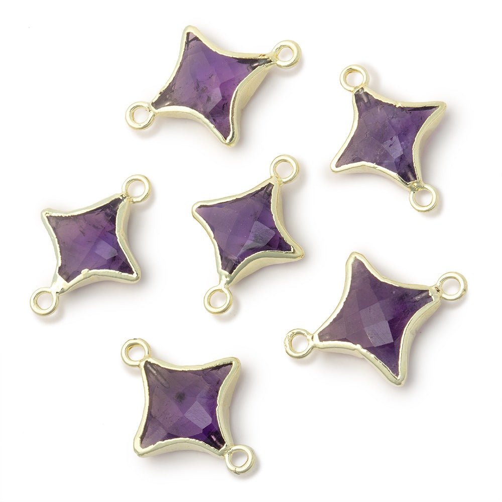 13-14mm Gold Leaf Amethyst 4 Point Star Focal 2 Ring Connector (ONLINE ORDER ONLY)