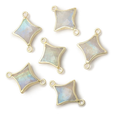 13-14mm Gold Leaf Rainbow Moonstone 4 Point Star Focal 2 Ring Connector (ONLINE ORDER ONLY)