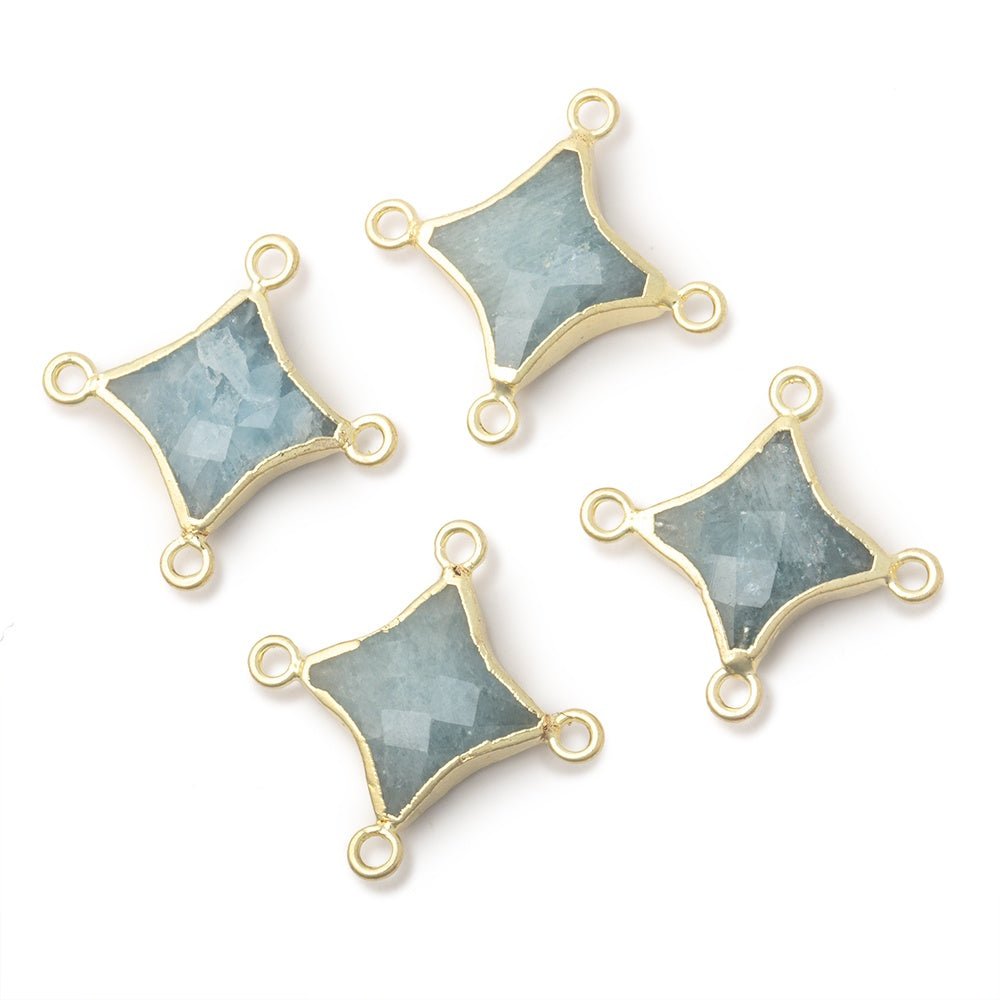 13-14mm Gold Leafed Aquamarine 4 Point Star Focal 4 Ring Connector (ONLINE ORDER ONLY)