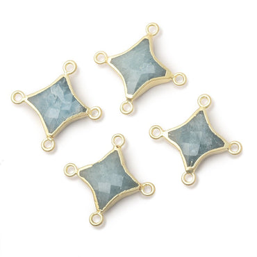 13-14mm Gold Leafed Aquamarine 4 Point Star Focal 4 Ring Connector (ONLINE ORDER ONLY)