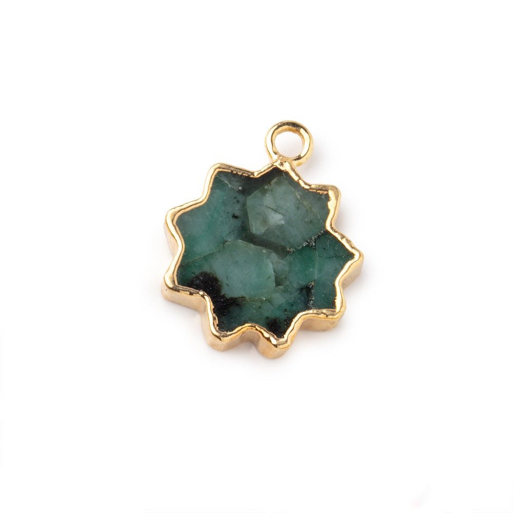 13-14mm Gold Leafed Emerald Star Burst Focal Pendant 1 piece (ONLINE ORDER ONLY)