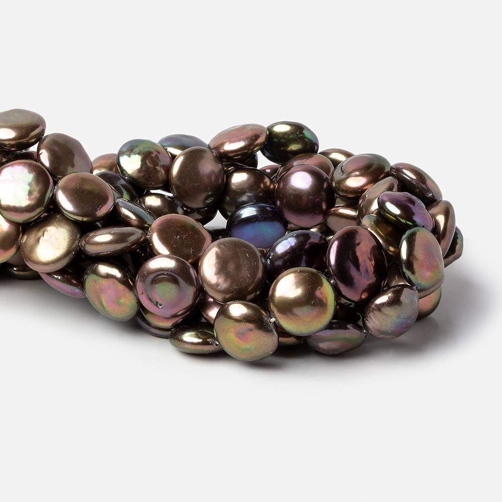 13-14mm Peacock Brown Coin Freshwater Pearls 27 beads 16 inch (ONLINE ORDER ONLY)