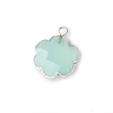 13-14mm Silver Leafed Seafoam Blue Chalcedony Faceted Flower Focal Pendant 1 piece (ONLINE ORDER ONLY)