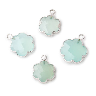 13-14mm Silver Leafed Seafoam Blue Chalcedony Faceted Flower Focal Pendant 1 piece (ONLINE ORDER ONLY)