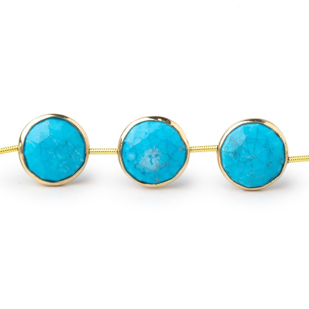 13-14mm Vermeil Bezel Turquoise Howlite Faceted Coins 7 inch 10 Beads (ONLINE ORDER ONLY)