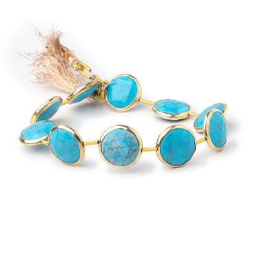 13-14mm Vermeil Bezel Turquoise Howlite Faceted Coins 7 inch 10 Beads (ONLINE ORDER ONLY)