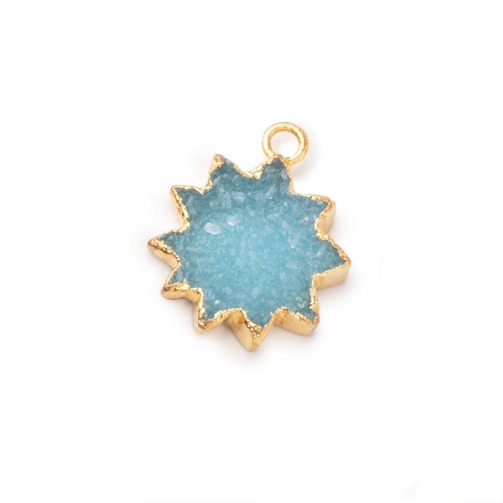 13-15mm Gold Leafed Blue Drusy Star Burst Pendant 1 focal piece (ONLINE ORDER ONLY)