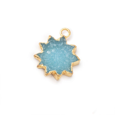 13-15mm Gold Leafed Blue Drusy Star Burst Pendant 1 focal piece (ONLINE ORDER ONLY)