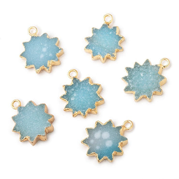 13-15mm Gold Leafed Blue Drusy Star Burst Pendant 1 focal piece (ONLINE ORDER ONLY)