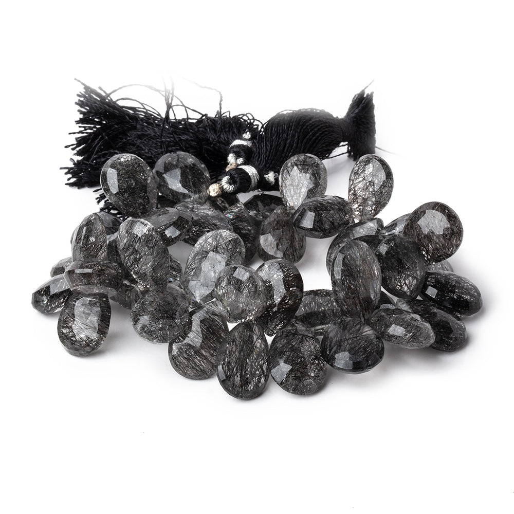 13-16mm Black Tourmalinated Quartz Faceted Pear Beads 7.5 inch 44 pieces AA (ONLINE ORDER ONLY)