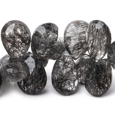 13-16mm Black Tourmalinated Quartz Faceted Pear Beads 7.5 inch 44 pieces AA (ONLINE ORDER ONLY)