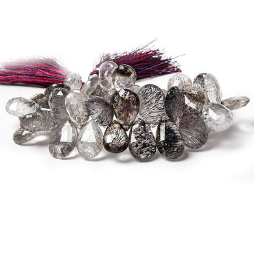 13-18mm Mossy and Tourmalinated Amethyst Pear Briolette 8 inch 44 pieces (ONLINE ORDER ONLY)