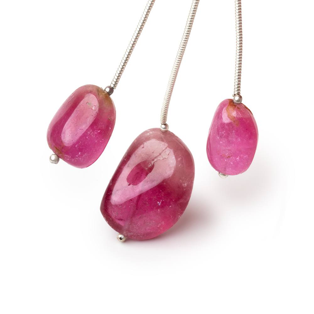 13-20mm Rubellite Tourmaline Plain Nugget Focal Beads Set of 3 AA (ONLINE ORDER ONLY)
