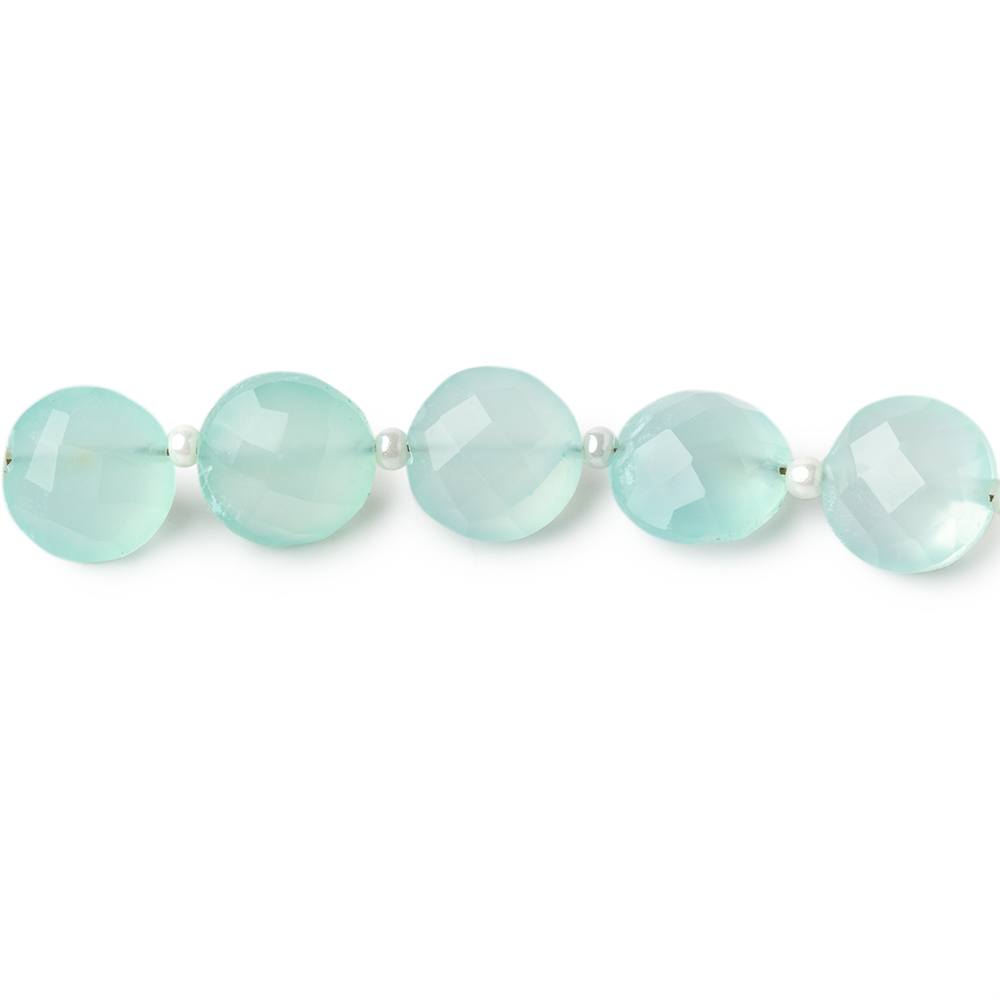 8mm Sea Blue Chalcedony faceted coin beads 8 inch 22 pieces A (ONLINE ORDER ONLY)