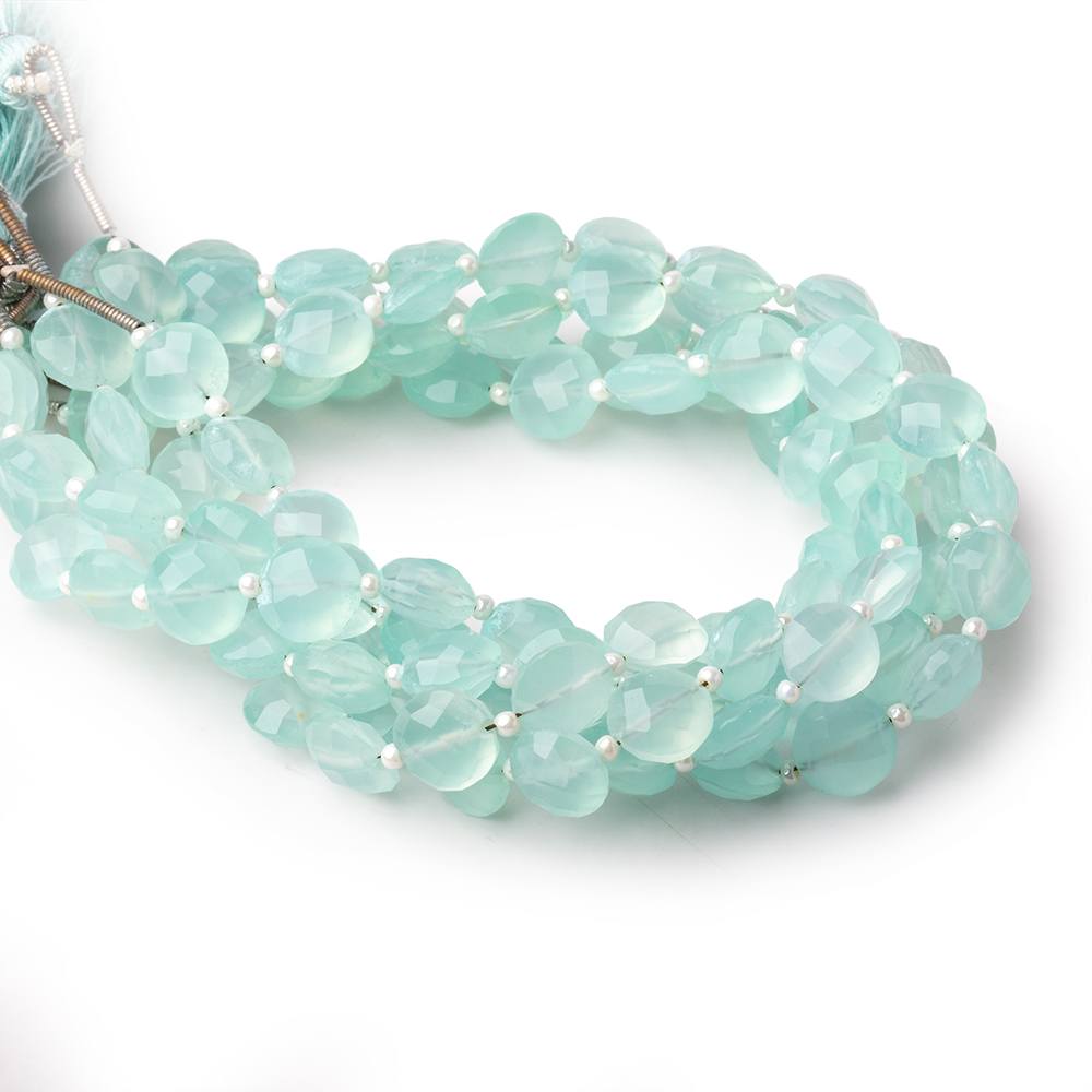 8mm Sea Blue Chalcedony faceted coin beads 8 inch 22 pieces A (ONLINE ORDER ONLY)