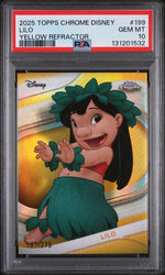 Graded 2025 Topps Chrome Disney Lilo #199 Yellow Refractor #/275 Lilo & Stitch Trading Card PSA 10 Gem Mint