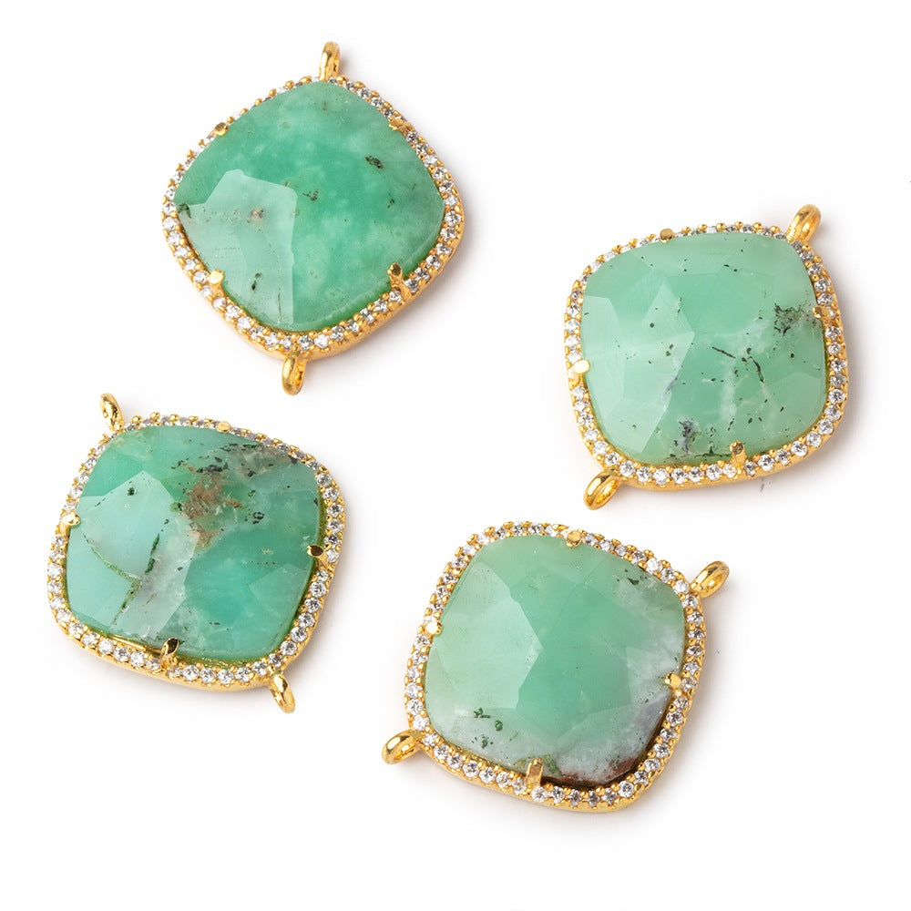 21x21mm Vermeil Bezel CZ & Chrysoprase Pillow Connector 1 focal bead (ONLINE ORDER ONLY)