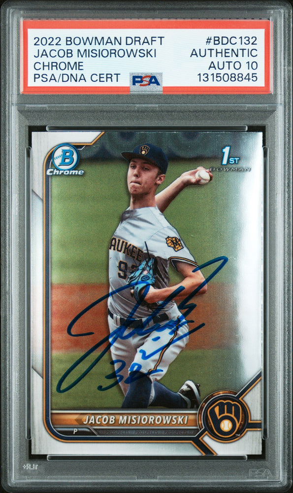 Graded 2022 Topps Bowman Draft Jacob Misiorowski #BDC-132 Chrome Rookie RC Baseball Card PSA 10 Auto Grade Gem Mint