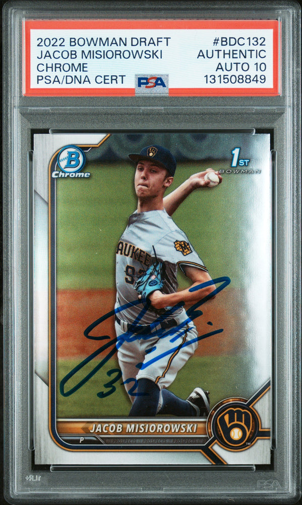 Graded 2022 Topps Bowman Draft Jacob Misiorowski #BDC-132 Chrome Rookie RC Baseball Card PSA 10 Auto Grade Gem Mint