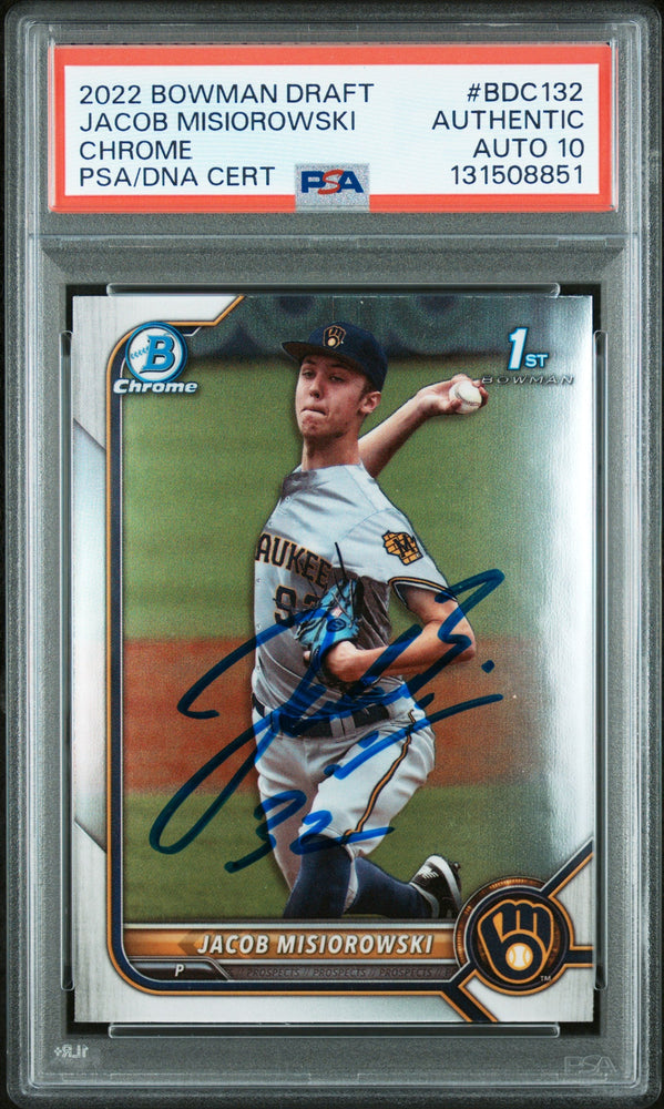 Graded 2022 Topps Bowman Draft Jacob Misiorowski #BDC-132 Chrome Rookie RC Baseball Card PSA 10 Auto Grade Gem Mint