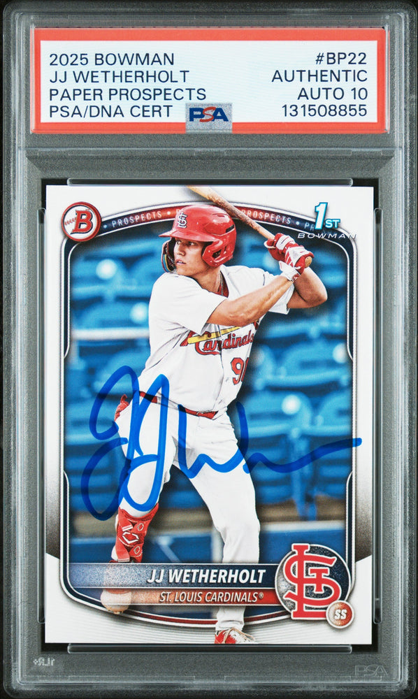 Graded 2025 Topps Bowman JJ Wetherholt #BP-22 Prospects Rookie RC Baseball Card PSA 10 Auto Grade Gem Mint