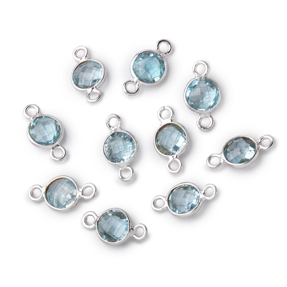 7mm Sterling Silver Bezel Sky Blue Topaz faceted coin Petite Connector 1 piece (ONLINE ORDER ONLY)