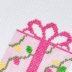 Cotswold Co Designs - Pink Present Christmas Needlepoint Canvas 18 Mesh 2.5”x5” Design, Bow Christmas Needlepoint Ornament, Modern Needlepoint (ONLINE ORDER ONLY)