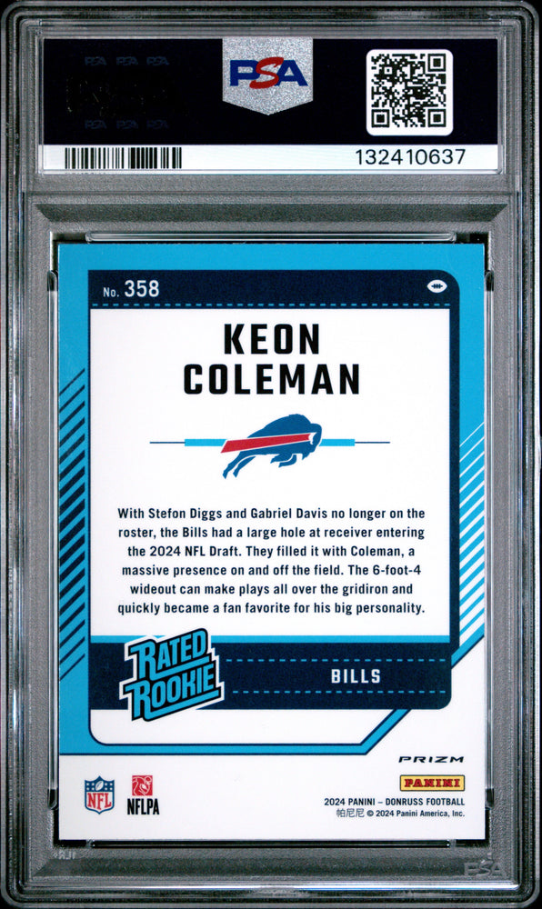 Graded 2024 Panini Donruss Keon Coleman #358 Optic Preview Rookie RC Football Card PSA 10 Gem Mint (ONLINE ORDER ONLY)