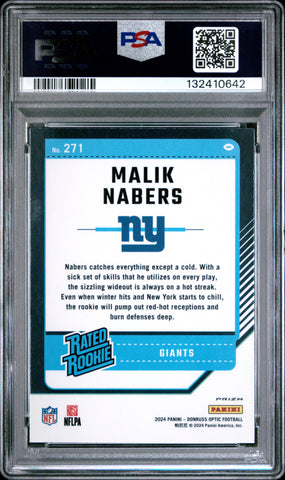Graded 2024 Panini Donruss Optic Malik Nabers #271 Holo Rookie RC Football Card PSA 8 Near Mint (ONLINE ORDER ONLY)