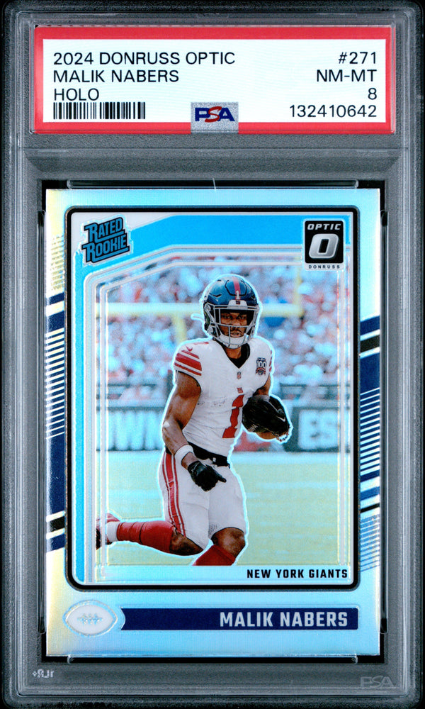 Graded 2024 Panini Donruss Optic Malik Nabers #271 Holo Rookie RC Football Card PSA 8 Near Mint (ONLINE ORDER ONLY)