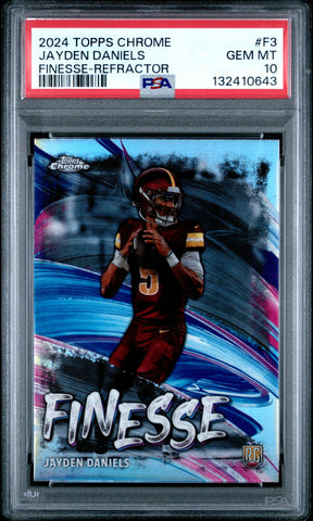 Graded 2024 Topps Chrome Jayden Daniels #F3 Finesse Refractor Rookie RC Football Card PSA 10 Gem Mint (ONLINE ORDER ONLY)