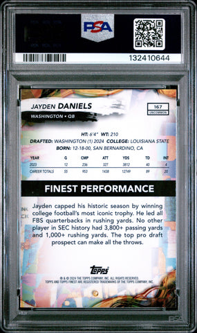 Graded 2024 Topps Finest Jayden Daniels #167 Checkerboard Rookie RC Football Card PSA 10 Gem Mint (ONLINE ORDER ONLY)