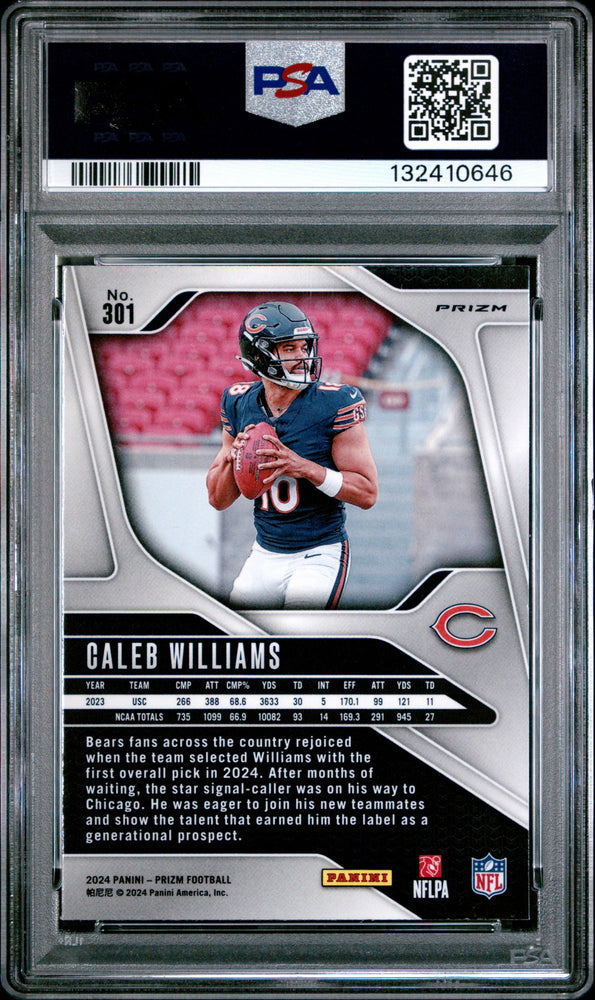 Graded 2024 Panini Prizm Caleb Williams #301 Silver Prizm Rookie RC Football Card PSA 10 Gem Mint (ONLINE ORDER ONLY)
