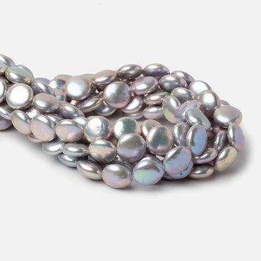 13.5-14mm Silver Rose' Peacock Coin Freshwater Pearls 16 inch 30 pieces AAA (ONLINE ORDER ONLY)