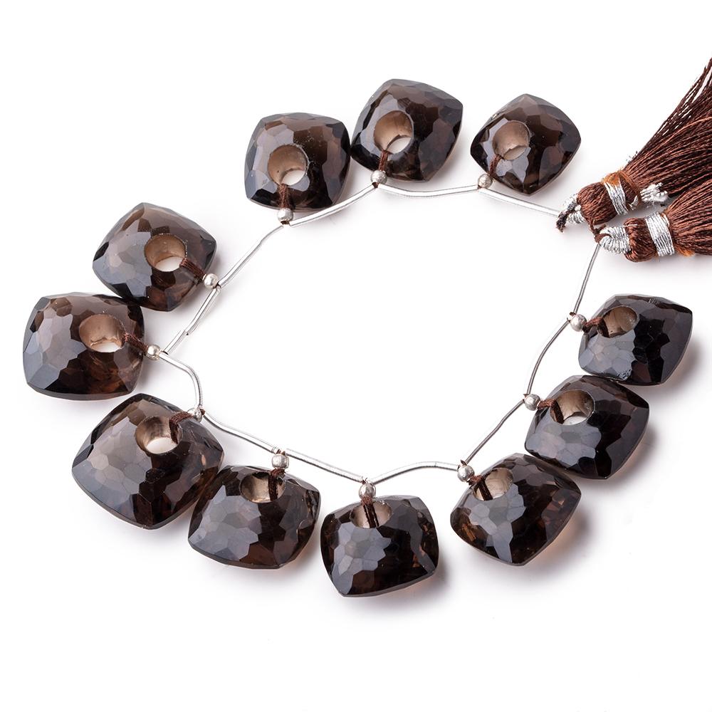 13.5-15.5mm Smoky Quartz Center Void Faceted Pillows 6 inch 11 Beads (ONLINE ORDER ONLY)