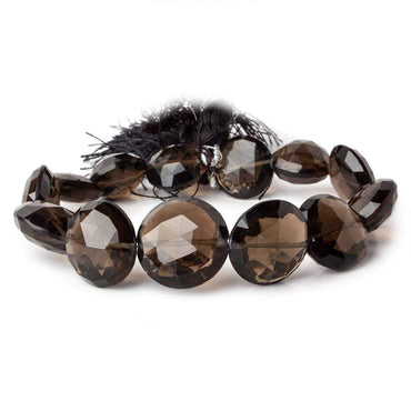 13.5-18mm Dark Smoky Quartz Faceted Coins 7.75 inch 13 beads AAA (ONLINE ORDER ONLY)
