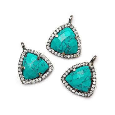 13.5mm Black Gold Bezel White CZ and Synthetic Turquoise Triangle Pendant 1 piece (ONLINE ORDER ONLY)