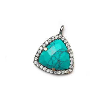 13.5mm Black Gold Bezel White CZ and Synthetic Turquoise Triangle Pendant 1 piece (ONLINE ORDER ONLY)