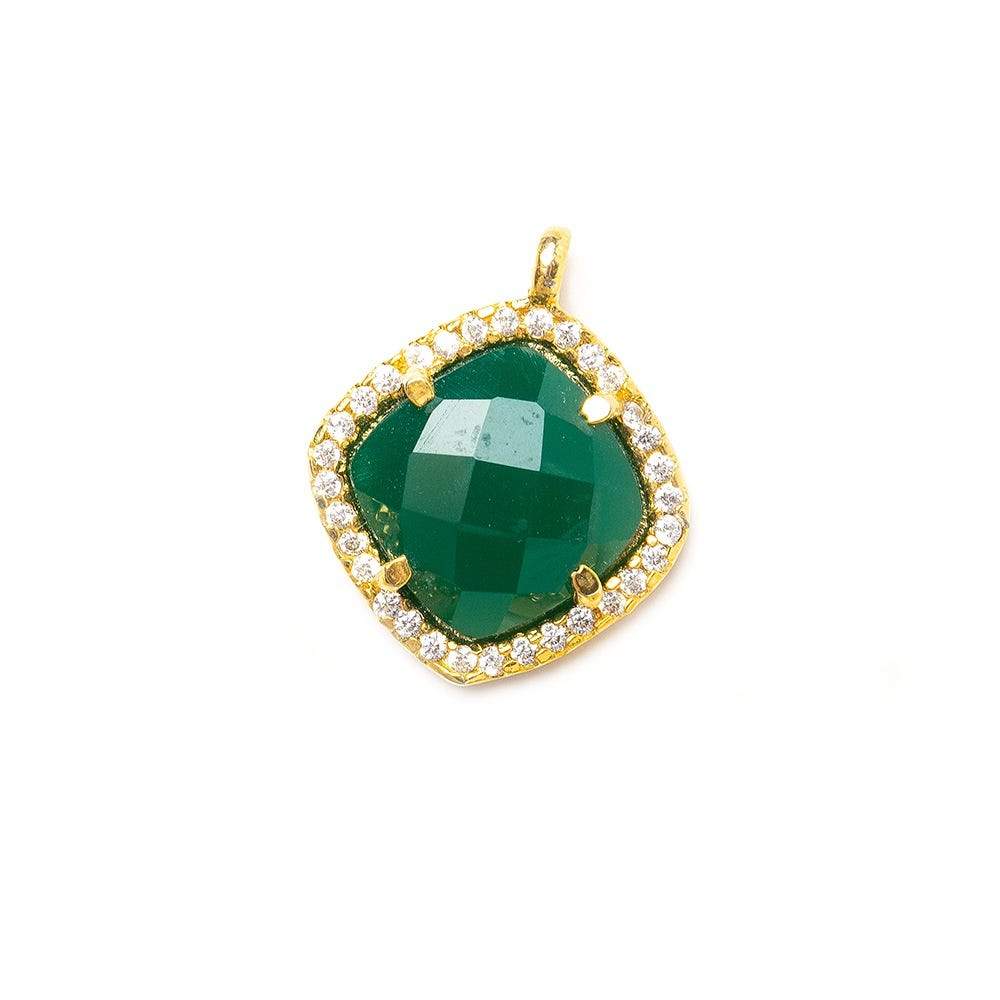 13.5mm Vermeil Bezel White CZ & Green Aventurine Cushion Pendant 1 piece (ONLINE ORDER ONLY)